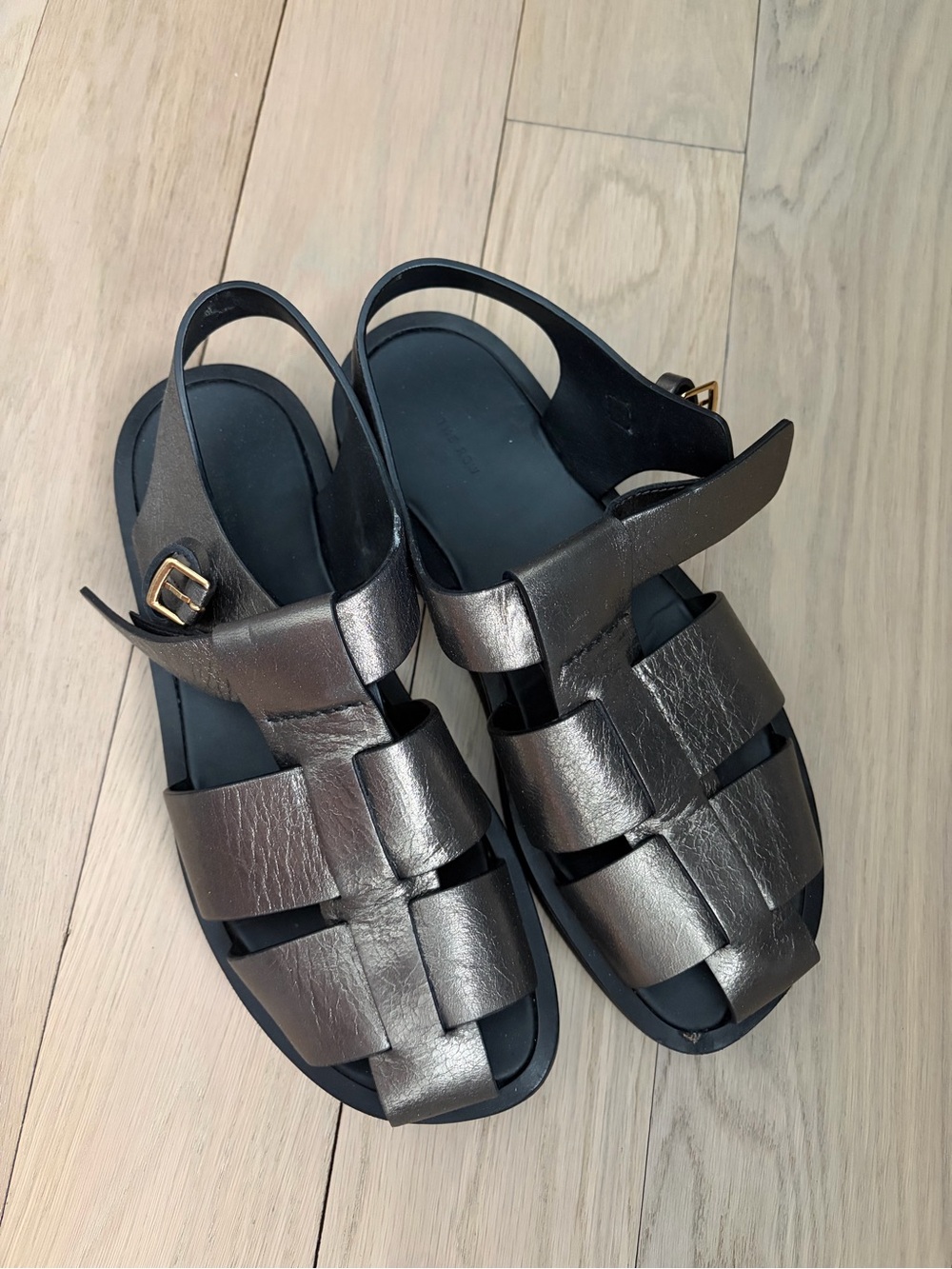 The Row Metallic Bronze Leather Fisherman Sandals